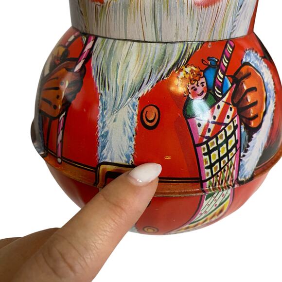 Vintage Roll Poly Santa Metal Tin Tobacco Candy Hong Kong St Nick Christmas Deco - Picture 11 of 14